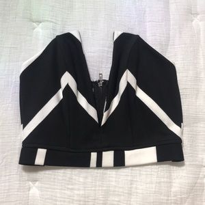Strapless crop top with plunging v neckline